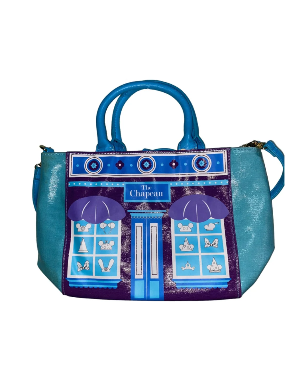 Women's Disney Parks The Chapeau Tote Handbag 12” Across Blue Purple